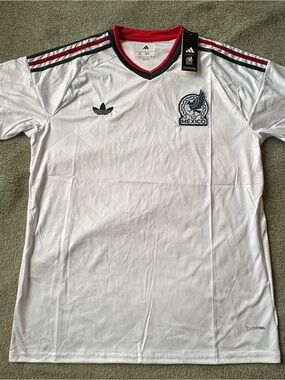 adidas White Mexico Football Jersey with Black and Red Trim